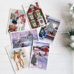 6lı Simli Kartpostal Seti, Yılbaşı, Kırmızı Ev - Standart