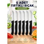 6’lı Tırtıklı Meyve Sebze Bıçağı Seti Siyah Saplı Domates Ekmek Kahvaltı Bıçağı
