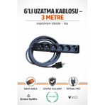 6’lı Uzatma Kablosu 3 Metre 3x2.5 Ttr Tam Bakır Topraklı Priz 3000W Dayanıklı Güvenli - Siyah