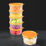 6'lı Yuvarlak Gıda Saklama Kabı Seti - Organizer Düzenleyici Erzak Kabı 6X600ML Turuncu