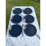 6'lı Yuvarlak Siyah Sunum Tepsisi, Kelebekli, Dekoratif, Çay, Pasta, Kahve, 24 cm - Ahşap - Seçenek 1