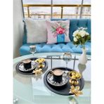 6'lı Zambak Çiçekli Siyah Yuvarlak Servis Tepsisi, Çay, Pasta, Kahve 24 cm - Seçenek 1 - Ahşap