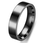 6mm Parlak Düz Model Unisex Kadın Erkek Çelik Alyans Yüzük cl39 (Siyah)