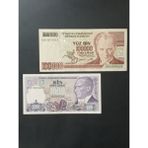 7. Emisyon 100.000 ve 1.000 Türk Lirası. Eski Koleksiyon Kağıt Para.