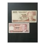 7. Emisyon 100.000 ve 100 Türk Lirası. Eski Koleksiyon Kağıt Para.