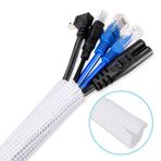 7 ft - 2/3 inç Beyaz Kablo Kılıfı Kapak, AGPTEK Kablo Koruyucu Yönetimi Tel Dokuma Boru Kablo Kılıfı Bölünmüş Kılıf Masa PC TV Bilgisayar Kablosu için Kedi Çiğneme Kordonundan Korur, Beyaz