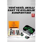 7 Kordonlu Akıllı Saat Ve Aynalı Bluetooth Kulaklık Powerbank Dijital Göstergeli