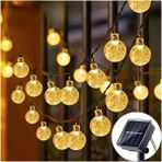 7 Metre 50 LED Opak Solar Lamba Güneş Enerjili Sarı Işık Top Zincir Bahçe Aydınlatma Parti Süs Lambası - 3000K (Sıcak Beyaz)