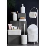 7 Parça Banyo Seti Çöp Kovalı Tuvalet Kağıtlığı ve Fırçası - Kozmetik Kutusu - Diş Fırçalık - Katı ve Sıvı Sabunluklar (BEYAZ)