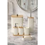 7 Parça Desenli Kare Bambu Kapaklı Beyaz Banyo Seti, Hacim: 8 litre