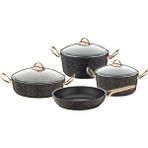 7 Parça Granit Döküm Tencere Set 3036 Gold - Siyah - 18 cm