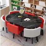 7 Parça Modern Oval Yemek Masası Seti 6 Sandalyeli Şık Mutfak ve Oturma Odası Mobilyaları Sehpa Yemek ve Toplantılar için Mükemmel