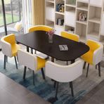 7 Parça Modern Yemek Masası Seti 6 Mutfak ve Bar Masası Sandalyeli Yemek Odası Restoran ve Oturma Odası için Şık Mobilya (90x150cm)
