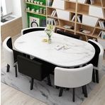 7 Parça Modern Yemek Masası Seti, 6 Sandalyeli Oval Tasarım, Mutfak, Oturma Odası ve Toplantı Odası için