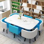 7 Parça Modern Yemek Masası Seti 6 Şık Mutfak ve Bar Masası Sandalyeli Yemek Odası Restoran ve Oturma Odası için Mükemmel (D 90 x 150 cm)