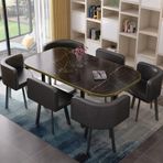 7 Parça Modern Yemek Takımı, 6 Kişilik Mutfak Masası ve Sandalyeler, Yemek Odası ve Restoran için Bar Masası, Ev ve Oturma Odası için Şık 90x150cm Mobilya Seti