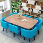 7 Parça Orta Yüzyıl Modern Yemek Masası Seti 6 Mutfak ve Bar Masası Sandalyeli Yemek Odası Restoran ve Oturma Odası için Şık Mobilya (E 90 x 150 cm)