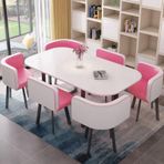 7 Parça Orta Yüzyıl Modern Yemek Masası Seti, 6 Şık Bar Masası Sandalyeli Mutfak, Yemek Odası, Restoran ve Oturma Odası için Mükemmel (G 90 x 150 cm)