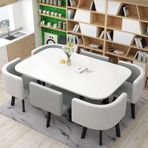 7 Parça Orta Yüzyıl Modern Yemek Masası Seti 6 Şık Mutfak ve Bar Masası Sandalyeli Yemek Odası, Mutfak, Restoran ve Oturma Odası için Mükemmel (Y 90 x 150 cm)