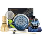 7 Parça Seremoni Matcha Seti Mavi Seramik Kase, Bambu Çırpıcı ve Aksesuarlarla