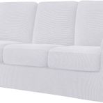 7 Parça Streç Koltuk Kılıfı Seti, Elastik 3 Arkalıklı Kanepe Koruyucu, Yastıklı, Damalı Spandex Kumaş (Beyaz, 3 Kişilik 185-235 cm)