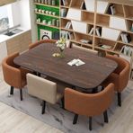 7 Parça Suni Mermer Mutfak Yemek Takımı, Oturma Odası için 6 Döşemeli Sandalyeli Dikdörtgen Masa, Kahvaltı Köşesi, Dinette (90x150cm) - Şık ve Dayanıklı Mobilya