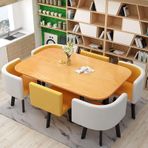 7 Parçalı Modern Yemek Masası Seti, 6 Kişilik Mutfak ve Bar Masası, Sandalyeli Masa, Yemek Odası, Restoran ve Oturma Odası için Mükemmel (S 90x150cm)