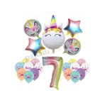 7 Yaş Gökkuşağı Konsepti Unicorn Temalı Doğum Günü Parti Kutlama Seti