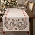 %70 Pamuk %30 Polyester Faralya Life Şal Desen Dekoratif Masa Runner | Püsküllü Otantik Salon ve Yemek Masası Runner - Çok Renkli - 45 x 140 cm