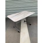 70*110 Pratik Tekerlekli Farklı Ren ve Desen Metal Ayaklı Masa, Orta Sehpa,çalışma Masası - 60*100 - EKRU MERMER