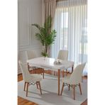 70X110 cm Mutfak Masası Takımı | 4 Kişilik Sabit Masa Sandalye Takımı | Beyaz Masa - Krem