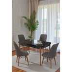 70X110 cm Mutfak Masası Takımı | 4 Kişilik Sabit Masa Sandalye Takımı | Siyah Mermer Masa - Antrasit