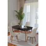 70X110 cm Mutfak Masası Takımı | 4 Kişilik Sabit Masa Sandalye Takımı | Siyah Mermer Masa - Krem