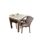 70x120 cm Camlı Rattan Masa 4 Adet Kolsuz Rattan Sandalye Masa Takımı Kapiçino