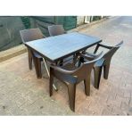 70X120 Rattan Efektli Metal Ayakli Plastik Masa - Sandalye Takimi - Masa 4 Kollu Sandalye