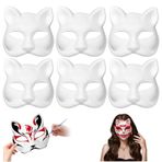 71Nmly 6 Adet Kedi Maskesi Boş, Süslemek için DIY Boş Kedi Tilki Maskeleri, Çocuklar Yetişkinler için Hayvan Yarım Yüz Maskeleri, El Boyalı Kişilik Maskeleri, Cosplay Cadılar Bayramı Maskeleri ve Parti