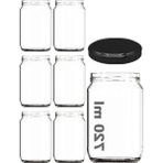 720 Ml Şeffaf Cam Kavanoz, Metal Siyah Kapaklı, 6 Adet