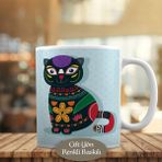 72417 Çiçek Desenli Siyah Kedicik Kupa Bardak