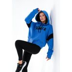 724512_Kadın Kapüşonlu Oversize Sweatshirt - Parmak Yırtmaçlı, Kolej Stili, 00404 Mavi, M