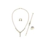 7,5 Mm Zirkon Taşlı İnci Kolye Bilelik Küpe Yüzük Dörtlü Set