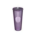 750 Ml Kapaklı Pipetli Soğuk İçecek Bardağı - Mor Kristal Desenli