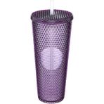 750 ml Kapaklı ve Pipetli Soğuk Içecek Bardağı - Mor Kristal Desenli Seyahat Kupası, Termal Yapı, Buzlu Doku, Buzlu Kahve Smoothie Bardak Taşınabilir Yazlık Plastik Bardak (Mürdüm)