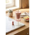 750 Ml Pembe Süzgeçli Pipetli Cam Matara Motivasyonel Su Şişesi Tasarımlı Isıya Dayanıklı Bardak