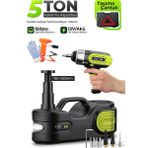 7go 5 Ton 4in1 Profesyonel Elektrikli Hidrolik Kriko Seti - 12V Ultra Lift Kaldırma + Dijital Kompresör + Darbeli Bijon Sökme + LED Fener (Full Aksesuarlı Yol Yardım Kiti) - Siyah