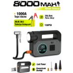 7go 7A2 8000MAH Akü Takviyeli Hava Pompası 1000A Jump Starter, 150 Psı Dijital Lastik Şişirme Kompresörü, LED Fenerli Powerbank
