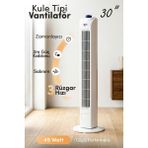 7go 7gtf1 30 Inç Kule Tipi Vantilatör | 45W Güçlü Motor, 3 Kademeli Hız, Salınımlı, Zamanlayıcılı Tower Fan - Beyaz