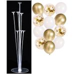 7'li Balon Standı Ve 10 Adet Gold-beyaz-şeffaf Konfetili Balon Set