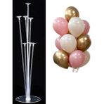 7'li Balon Standı ve 10 Adet Krom Gold, Kum ve Pembe Balon Set - Altın - Pembe
