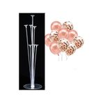 7'li Balon Standı Ve 10 Adet Rose Gold-beyaz-şeffaf Konfetili Balon Set