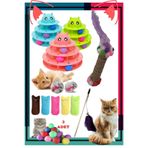 7'li Set:kedi Nanesi Kokulu Peluş Oyuncak,3 Katlı Oyuncak , Olta , 3'lü Mini Top , Tırmalama Oyuncak